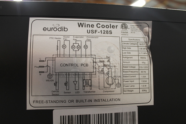 BRAND NEW SCRATCH AND DENT! Eurodib USF-128S Commercial Stainless Steel Single Glass Door Wine Display Cooler With Wood Shelves. 110-120V. Tested And Working!  - Image 4 of 5