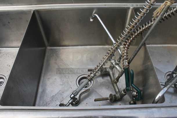 Stainless Steel Commercial 3 Bay Sink w/ 2 Faucets, Handles and Spray Nozzle Attachments. Bays 24x24 - Image 4 of 6