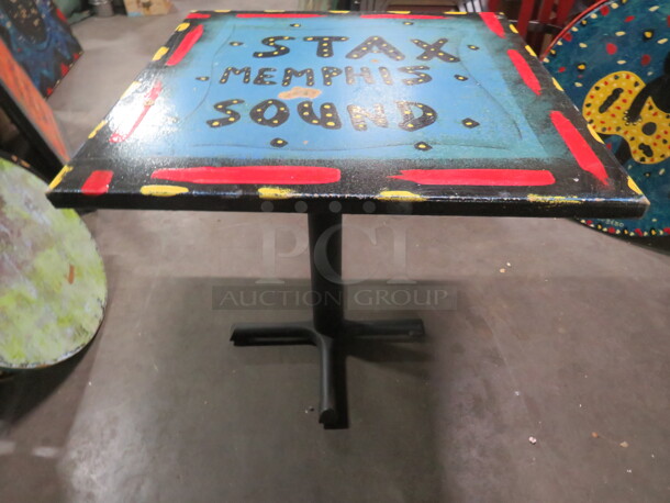 One 30X30X30 Painted  Table Top On A Pedestal Base. STAX Memphis Sound. - Image 2 of 2