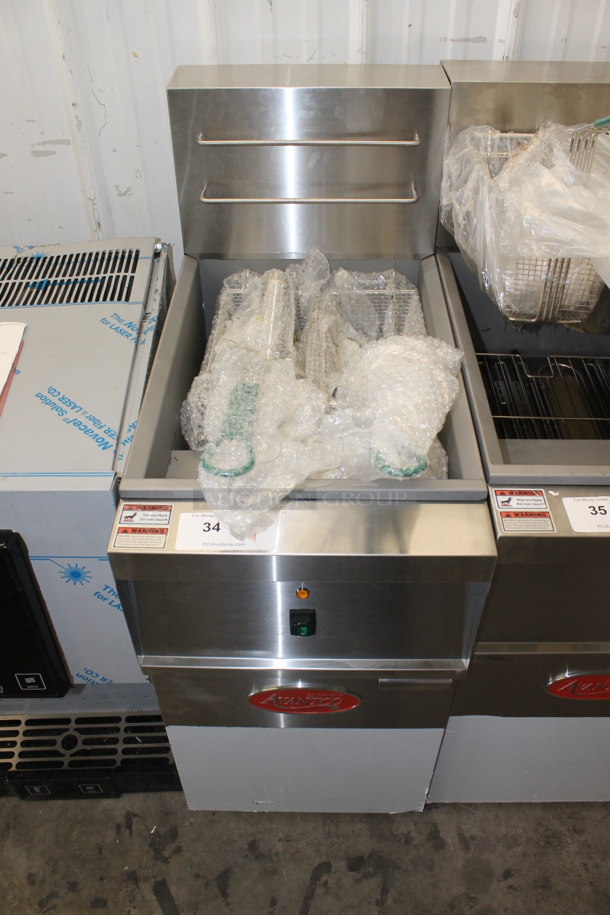 BRAND NEW SCRATCH AND DENT! 2022 Avantco 177EF40E Stainless Steel Commercial Floor Style Electric Powered Deep Fat Fryer w/ 2 Metal Fry Baskets. Stock Picture Used For Gallery Picture. 240 Volts, 3 Phase. Unit Has Only Been Used a Few Times! Tested and Working! - Image 2 of 8