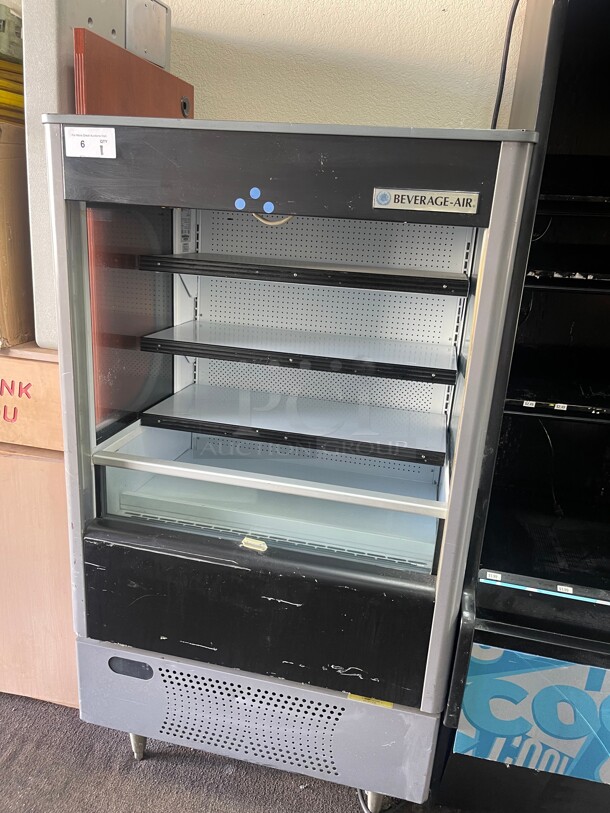 Working! Beverage Air VM7 35 1/2 inch Vertical Open Air Commercial Cooler w/ (4) Levels - Gray, 115v NSF Tested and Working! - Image 1 of 6