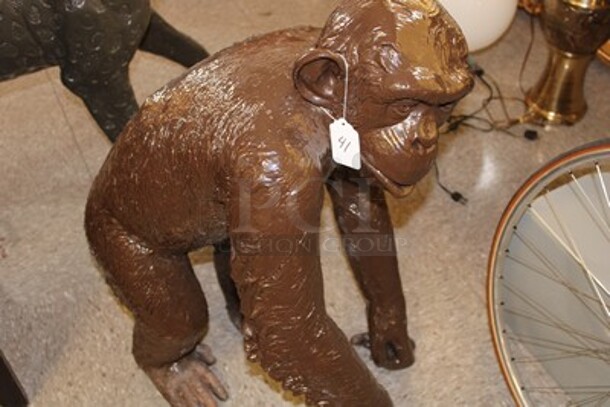 WOW! Bronze Painted Brown Bonobo Ape Statue. - Image 1 of 7