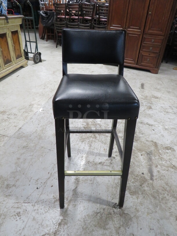 Wooden Bar Height Chair With Black Cushioned Seat And Back. 2XBID
