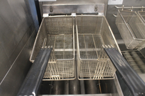 MKE FG-115 Stainless Steel Commercial Floor Style Natural Gas Powered Deep Fat Fryer w/ 2 Metal Fry Baskets. 115,000 BTU. - Image 4 of 8