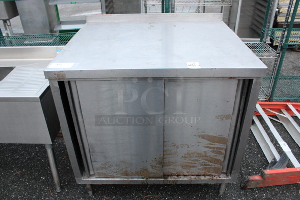 Stainless Steel Commercial Counter w/ 2 Sliding Doors. 36.5x30x37