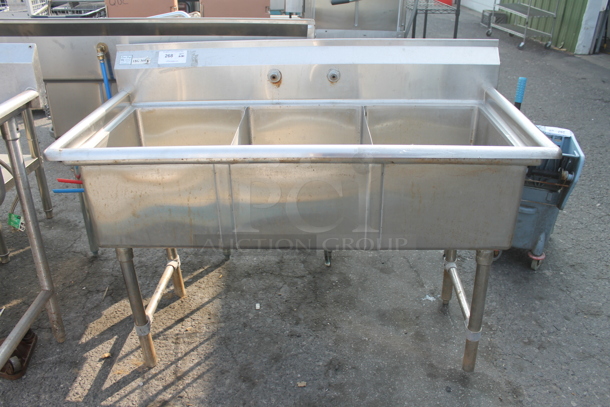 Sani Safe Commercial Stainless Steel 3 Bay Sink on Galvanized Legs. - Image 1 of 6