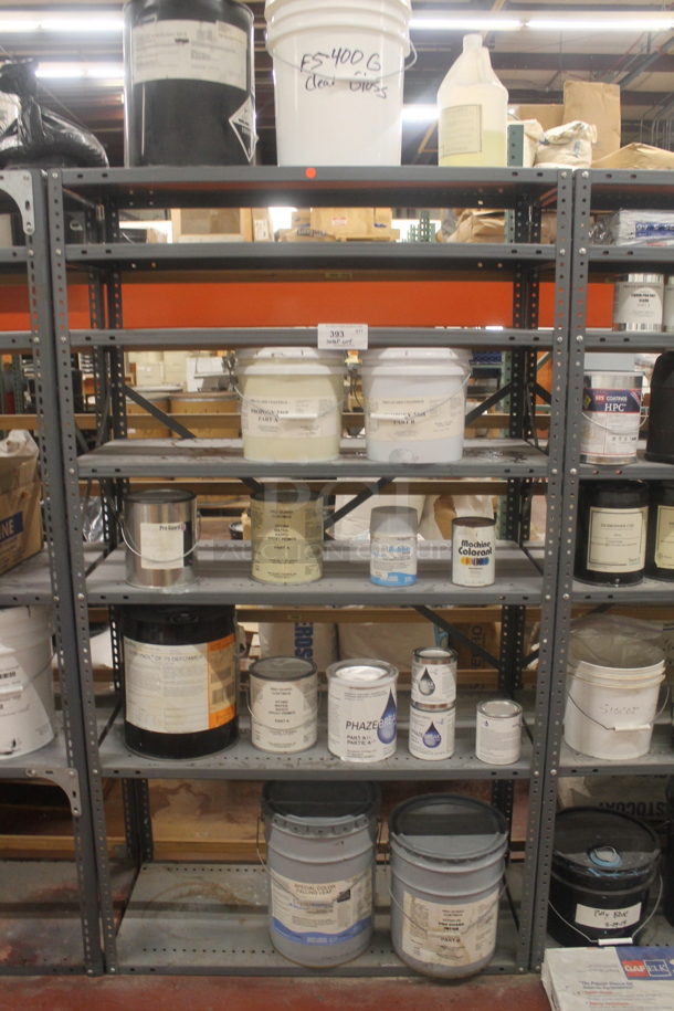 Gray Metal 7 Tier Shelving Unit w/ Contents Including Propoxy, Water Based Primer and Defoamer. BUYER MUST REMOVE. - Image 1 of 8