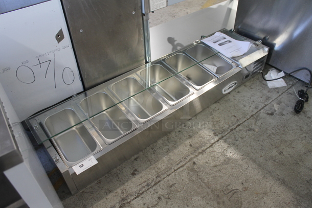 BRAND NEW SCRATCH AND DENT! KoolMore SCDC-6P-SG Stainless Steel Commercial Countertop Refrigerated Rail w/ 6 Drop In Bins and 1 Glass Sneeze Guard Panel. 115 Volts, 1 Phase. Tested and Working! - Image 3 of 9