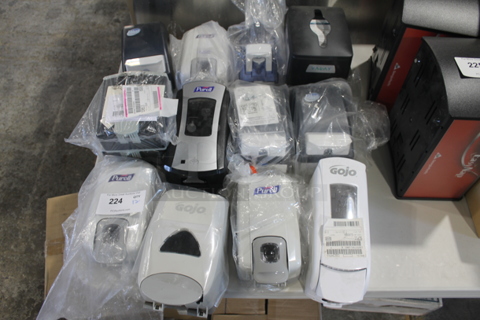 12 Various Poly Dispensers' 1 Napkin and 11 Soap. 12 Times Your Bid!