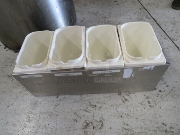 One Stainless Steel Server With 4 Condiment Holders. 19X8X8 - Image 1 of 1