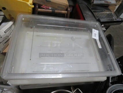 One 8.5 Gallon Food Storage Container With Lid.