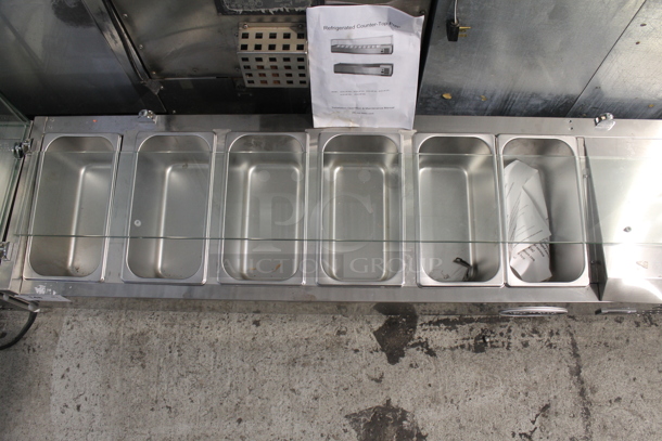 BRAND NEW SCRATCH AND DENT! KoolMore SCDC-6P-SG Stainless Steel Commercial Countertop Refrigerated Rail w/ 6 Drop In Bins and 1 Glass Sneeze Guard Panel. 115 Volts, 1 Phase. Tested and Working! - Image 6 of 12