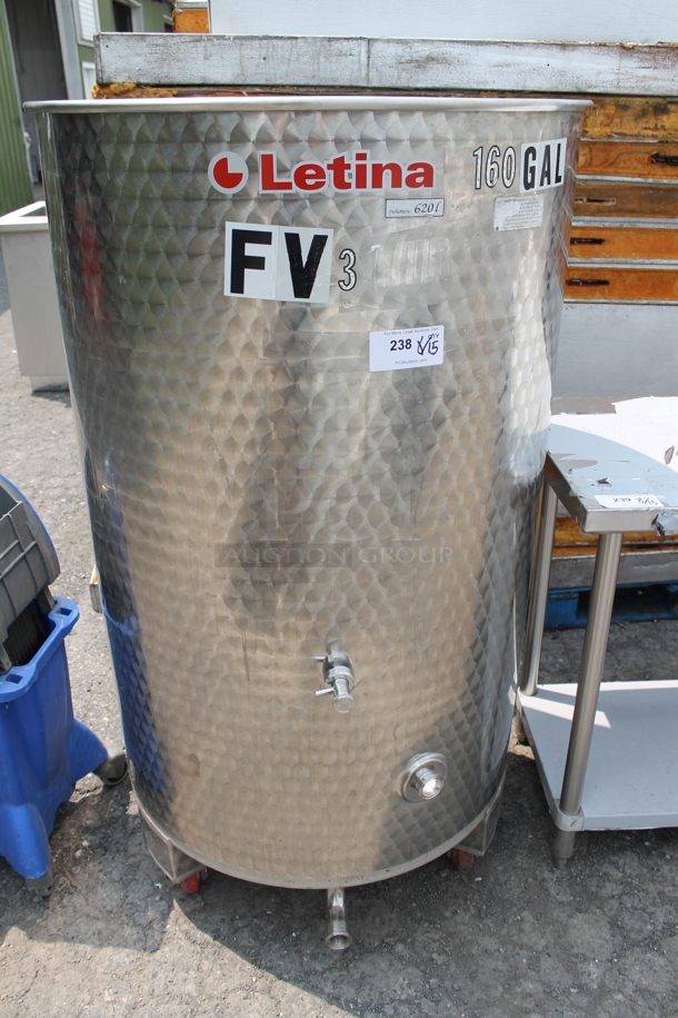 Letina 160 Gallon Stainless Steel Flat Bottom Wine Tank On Commercial Casters. - Image 1 of 5