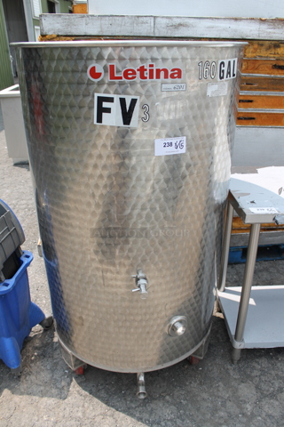 Letina 160 Gallon Stainless Steel Flat Bottom Wine Tank On Commercial Casters.