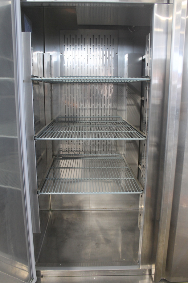 Avantco 178CFD2RR Stainless Steel Commercial 2 Door Reach In Cooler w/ Poly Coated Racks on Commercial Casters. 115 Volts, 1 Phase. Tested and Working! - Image 9 of 11