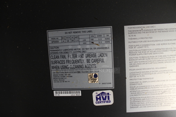 QP242SS Stainless Steel Commercial Range Hood. 120 Volts, 1 Phase. - Image 2 of 5