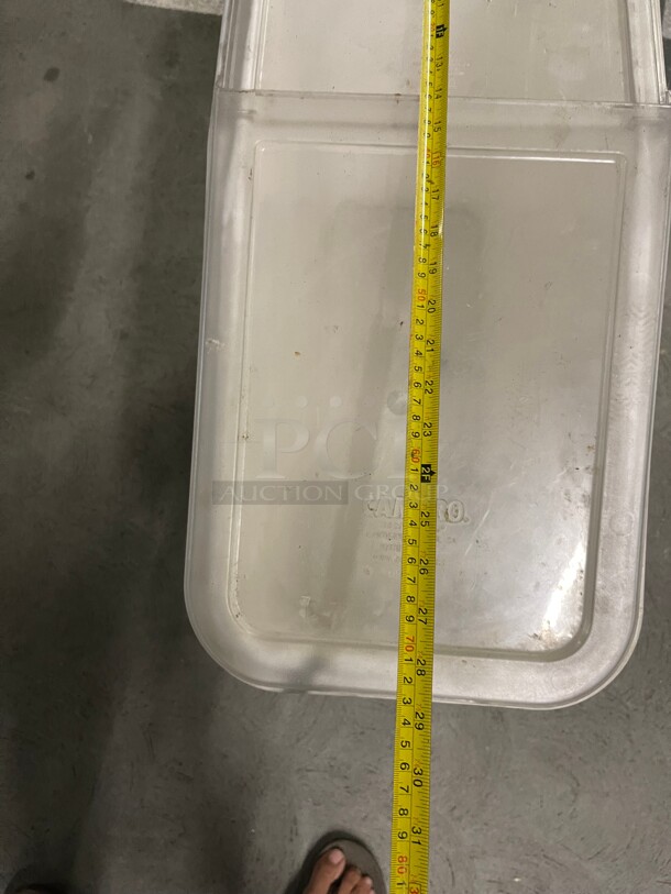Cambro 27 Gallon / 430 Cup White Slant Top Mobile Ingredient Storage Bin with 2-Piece Sliding Lid & S-Hook - Image 6 of 7