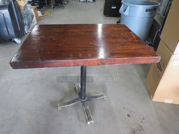 One 1-3/4 Inch Thick Solid Wooden Table Top On A Custom Table Base. 32X24X30