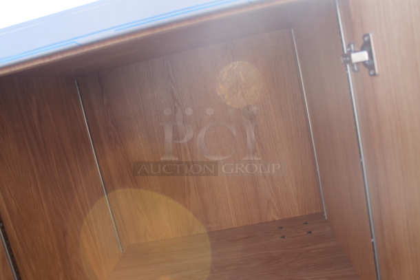 BRAND NEW! ACS FAB LLC Stainless Steel Counter w/ 4 Wood Pattern Doors on Commercial Casters. - Image 6 of 6