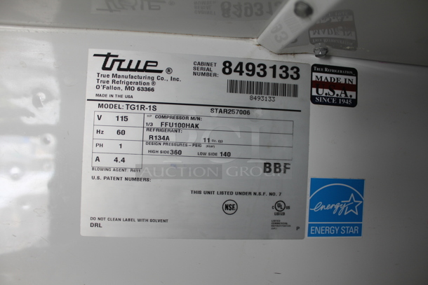 2015 True TG1R-1S ENERGY STAR Stainless Steel Commercial Single Door Reach In Cooler w/ Poly Coated Racks on Commercial Casters. 115 Volts, 1 Phase. Tested and Working! - Image 8 of 8