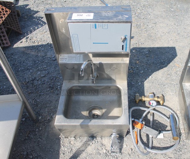 BRAND NEW! Advance Tabco Stainless Steel Commercial Single Bay Wall Mount Sink w/ Faucet and Cabinet. - Image 1 of 12