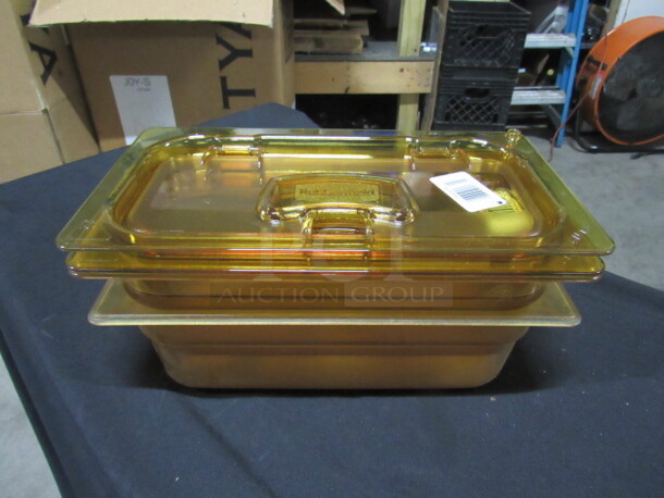 1/3 Size 4 Inch Deep Amber Food Storage Container With NEW Lid. 2XBID