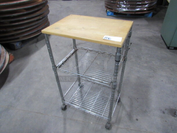 One Metro Shelf Cart With Wooden Top And 2 Metro Shelves, On Casters. 21X15X34