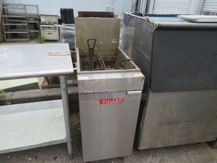 One SS Vulcan Natural Gas Deep Fryer With 2 Baskets. Model# LG400-1. 15.5X30X47