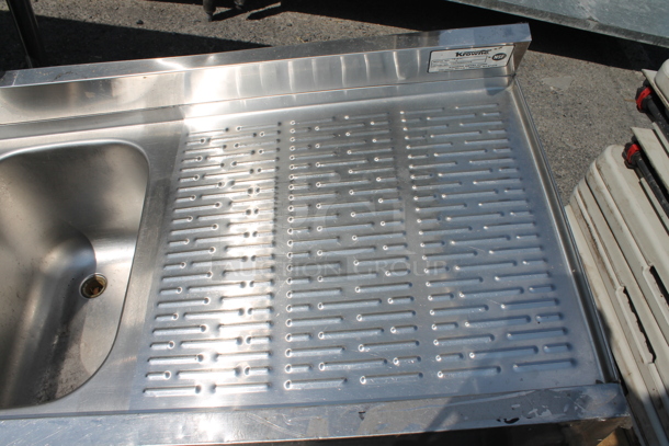 Krowne 18-63C18-63C Stainless Steel Commercial 3 Bay Back Bar Sink w/ Dual Drain Boards, Faucet and Handles. Missing 2 Legs.  - Image 3 of 7