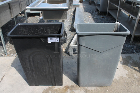 2 Poly Slim Jim Trash Cans; Black and Gray. 2 Times Your Bid! 