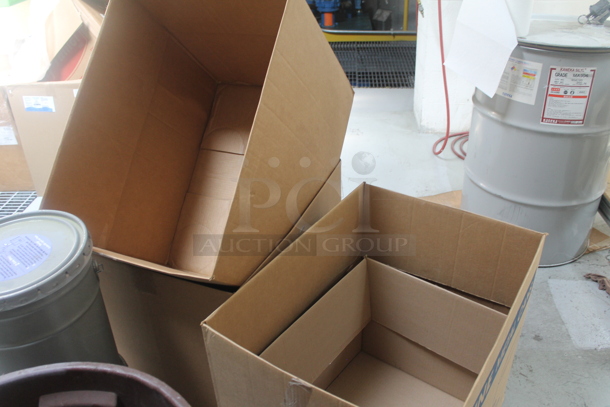 ALL ONE MONEY! Lot of Various Items Including Brown Poly Trash Can, Buckets and Cardboard Boxes. BUYER MUST REMOVE. - Image 2 of 4