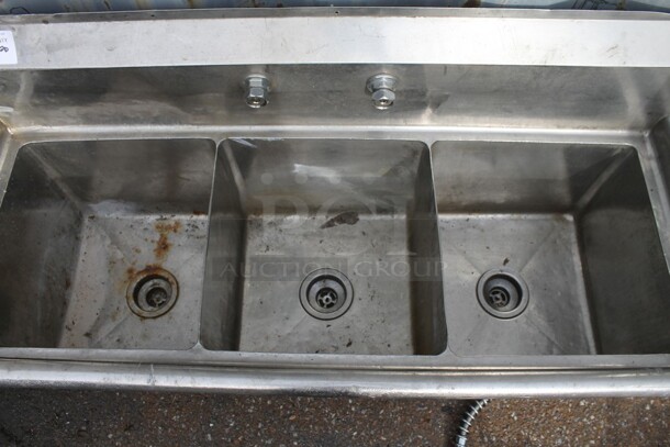 Stainless Steel Commercial 3 Bay Sink w/ Faucet, Handles and Spray Nozzle Attachment. No Legs. Bays 15x15x12.5 - Image 6 of 8