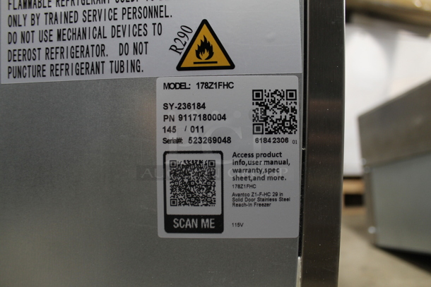 BRAND NEW SCRATCH AND DENT! 2023 Avantco 178Z1FHC Stainless Steel Commercial Single Door Reach In Freezer on Commercial Casters. Unit Is Locked. 115 Volts, 1 Phase. Tested and Working! - Image 8 of 9
