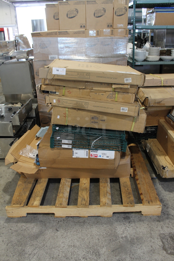 PALLET LOT of 7 BRAND NEW BOXES! of Metro Wire Shelves Including 2 Thunder Group CMSV2430 24