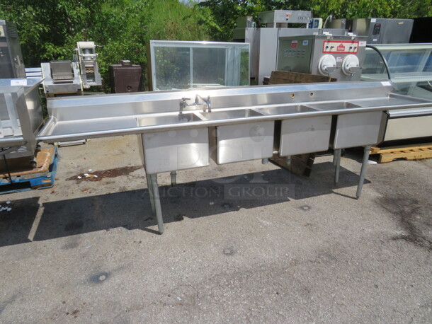 One Stainless Steel 4 Compartment Sink With R/L Drain Boards, And 1 Faucet. 126X24X40 - Image 1 of 2