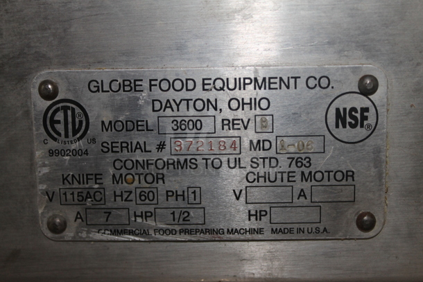 Globe 3600 Stainless Steel Commercial Countertop Automatic Meat Slicer w/ Blade Sharpener. 115 Volts, 1 Phase. Tested and Working! - Image 5 of 7