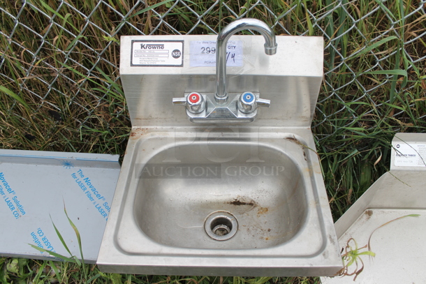 Krowne HS-2L Stainless Steel Commercial Single Bay Wall Mount Sink w/ Faucet and Handles. - Image 1 of 6