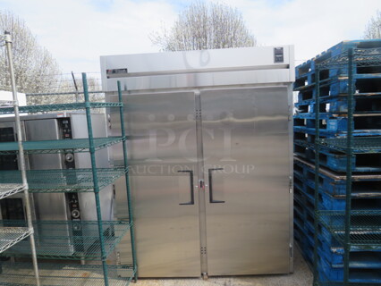 One Stainless Steel 2 Door True Roll In Freezer. Model# TG2F. 115-208/230 Volt. 1 Phase. 67.5X35X84