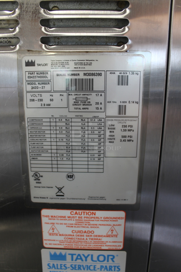 2013 Taylor 342D-27 Stainless Steel Commercial Floor Style Air Cooled 2 Flavor Frozen Beverage Machine w/ Drink Mixer Attachment on Commercial Casters. 208-230 Volts, 1 Phase. - Image 5 of 8