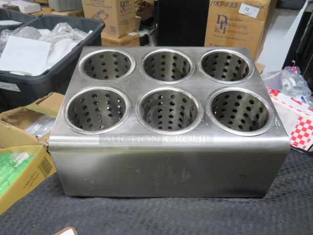 One Stainless Steel 6 Hole Flatware Holder.