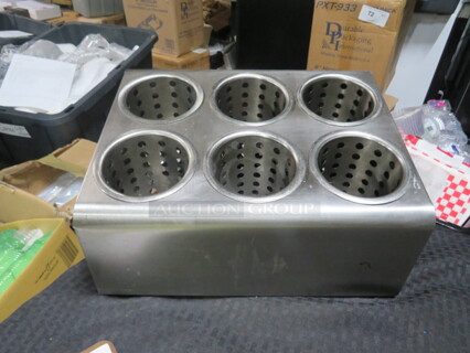 One Stainless Steel 6 Hole Flatware Holder.