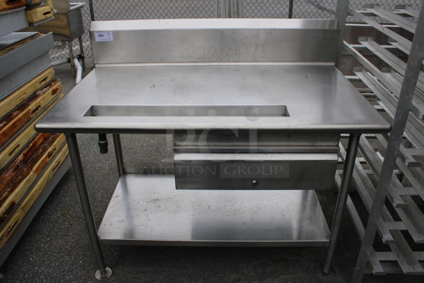 Stainless Steel Table w/ Back Splash, Drawer and Under Shelf. 54x32x46