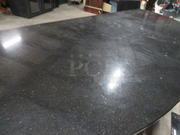 One Wooden Half Circle Bar With 2 Doors, 2 Drawers, 3 Wine Holder Racks, Footrail, And Black Granite Top. NICE!!! 69.5X28X52 - Image 5 of 7