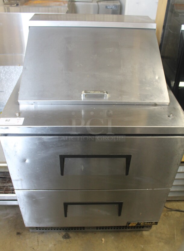 2013 True TFP-32-12M-D-2 Stainless Steel Commercial Sandwich Salad Prep Table Bain Marie Mega Top w/ 2 Drawers and Drop In Bins on Commercial Casters. 115 Volts, 1 Phase. Tested and Powers On But Does Not Get Cold - Image 1 of 7