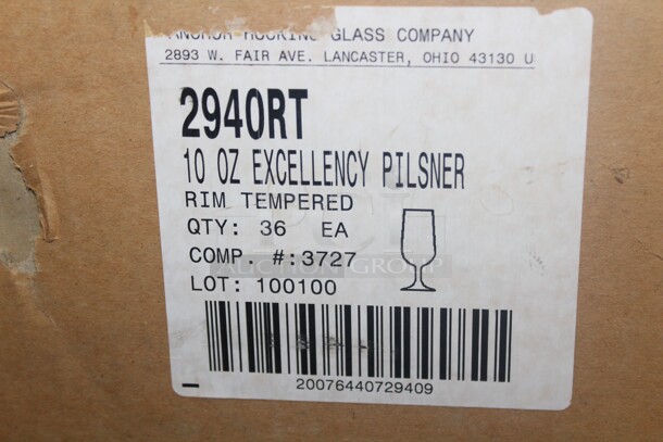 NEW IN BOX! 2 Boxes (36 Count Each). 1 Box 10oz. Anchor Hocking Excellency Pilsner Glasses And 1 box 12oz Anchor Hocking Excellency Pilsner Glasses. 72X Your Bid!  - Image 2 of 3