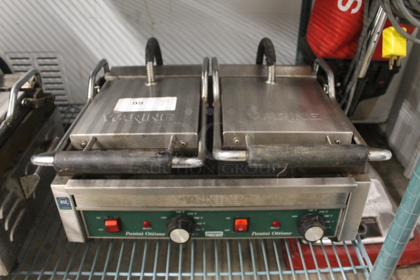 Waring WPG300 Stainless Steel Commercial Countertop Double Panini Press. 240 Volts, 1 Phase.  - Image 1 of 6