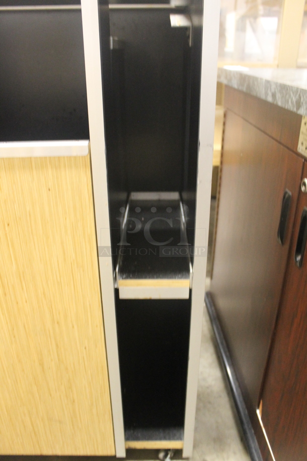 Wood Pattern Trash Can Shell w/ Trash Deposit Hole, Over Shelf and Door.  - Image 4 of 5