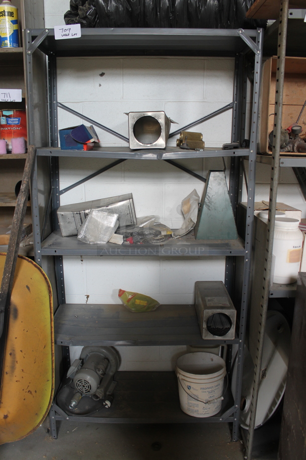 Gray Metal 5 Tier Shelving Unit w/ Contents Including Motor. BUYER MUST REMOVE. - Image 1 of 5