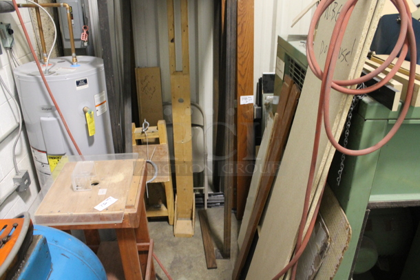 ALL ONE MONEY! Lot of Various Items Including Wooden Stand and Boards. BUYER MUST REMOVE. - Image 1 of 4