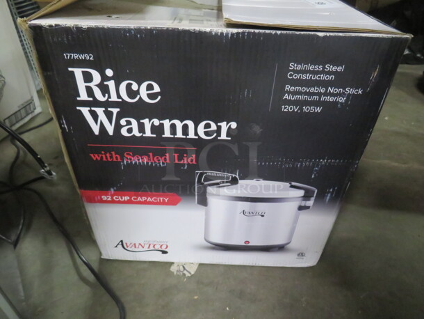 One NEW Avantco 92 Cup Rice Warmer. 105 Watt. 120 Volt. Model# 177RW92.